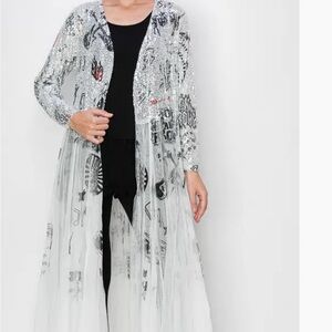 Silver Sequin long top/jacket rock ‘n’ roll style Origami